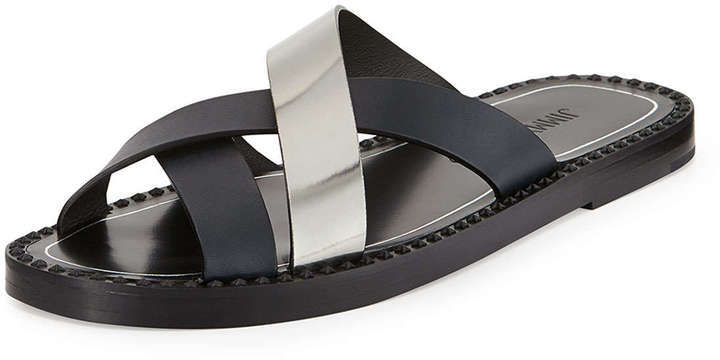 100% AUTH NEW MEN JIMMY CHOO WENDEL GUN CALF MIRROR LEATHER SLIDE SANDAL US 8.5