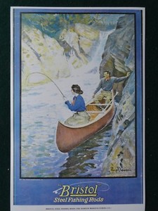 Bristol Fishing Rods Advertising Poster, Philip Goodwin Artist, Early 1900's