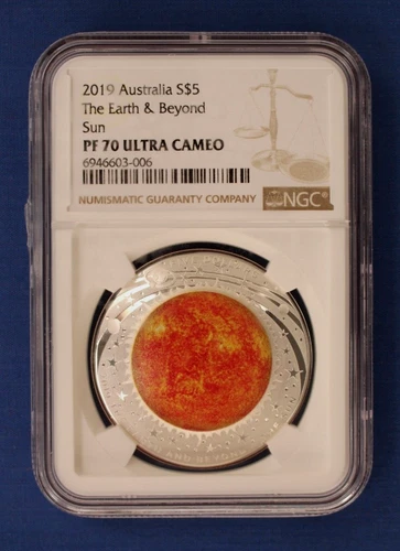 2019 Australia 1oz Silver Proof $5 coin "Earth & Beyond - Sun" NGC PF70 with COA