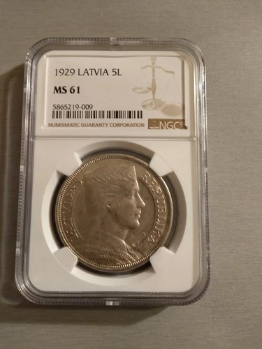 Latvia-1929-5 lati-silver-NGC MS61