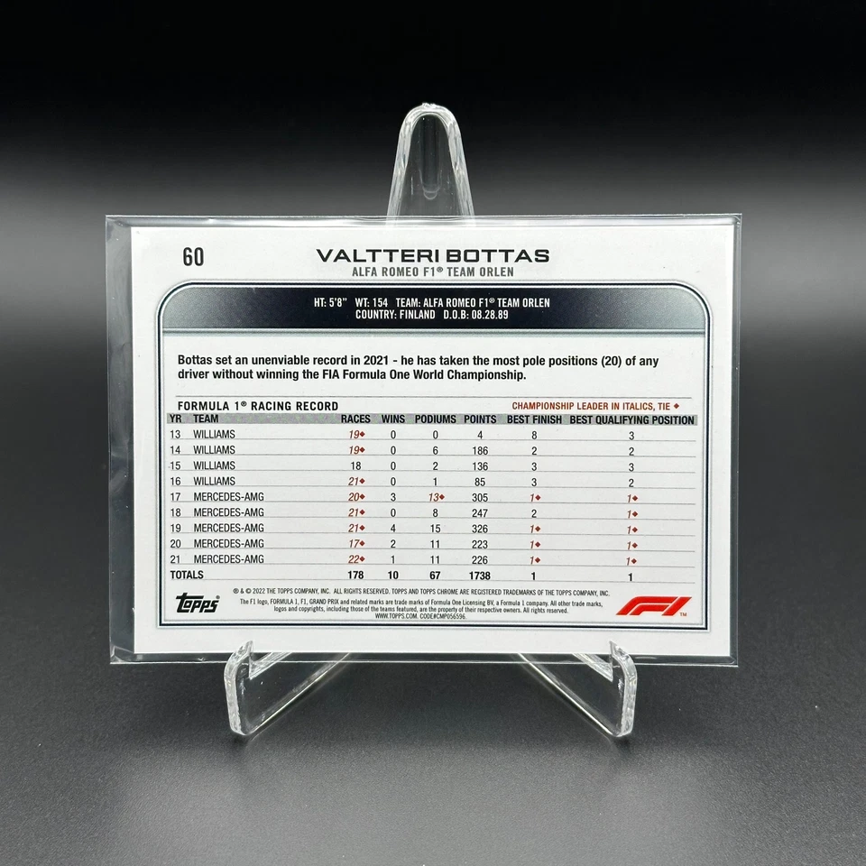 2022 Topps Chrome F1 Formula 1 VALTTERI BOTTAS #60 - Alfa Romeo - Image 2 of 4