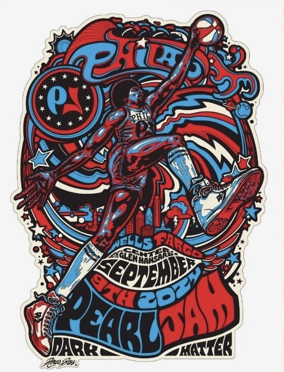 PEARL JAM POSTER PHILADELPHIA AMES BROS 76ers DR J 9/9/2024 WELLS FARGO