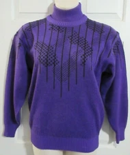 VTG TYROLIA HEAD Women's Medium  Purple Geometric Wool Blend Pullover Sweater