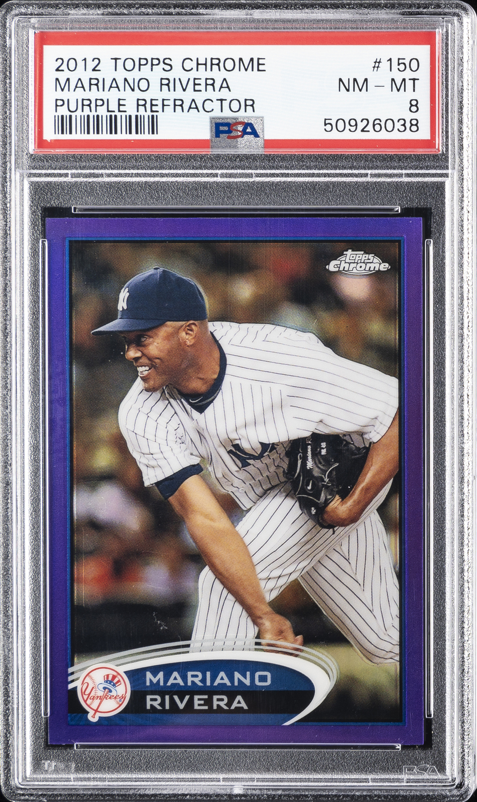2012 TOPPS CHROME PURPLE REFRACTOR #150 MARIANO RIVERA PSA 8
