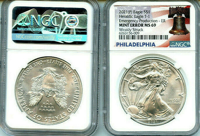 2021 P Emrgency ASE NGC MS69 Mint Error Weakly Struck Silver