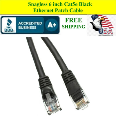 6 inch Cat5e Black Network Ethernet Patch Cable Computer LAN 1 Gbps 350MHz