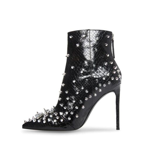 Steve Madden Viceroy Black Stiletto Heel Pointed Toe Embellished Fashion Boots - Picture 3 of 5