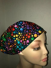 EURO SCRUB HAT Colorful Mardi Gras Dots Surgical Cap CRNA CNOR Chef New Orleans