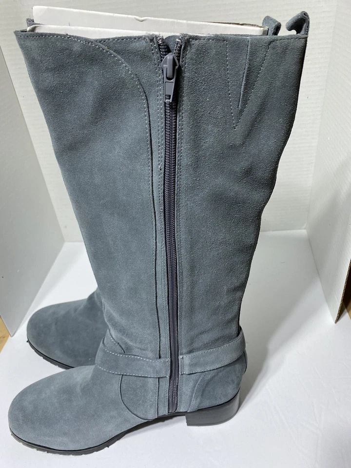 Botas para mujer Hot in Hollywood sobre la pantorrilla talla 9,5 M azul/gris cuero superior NUEVAS Foto 4 de 4