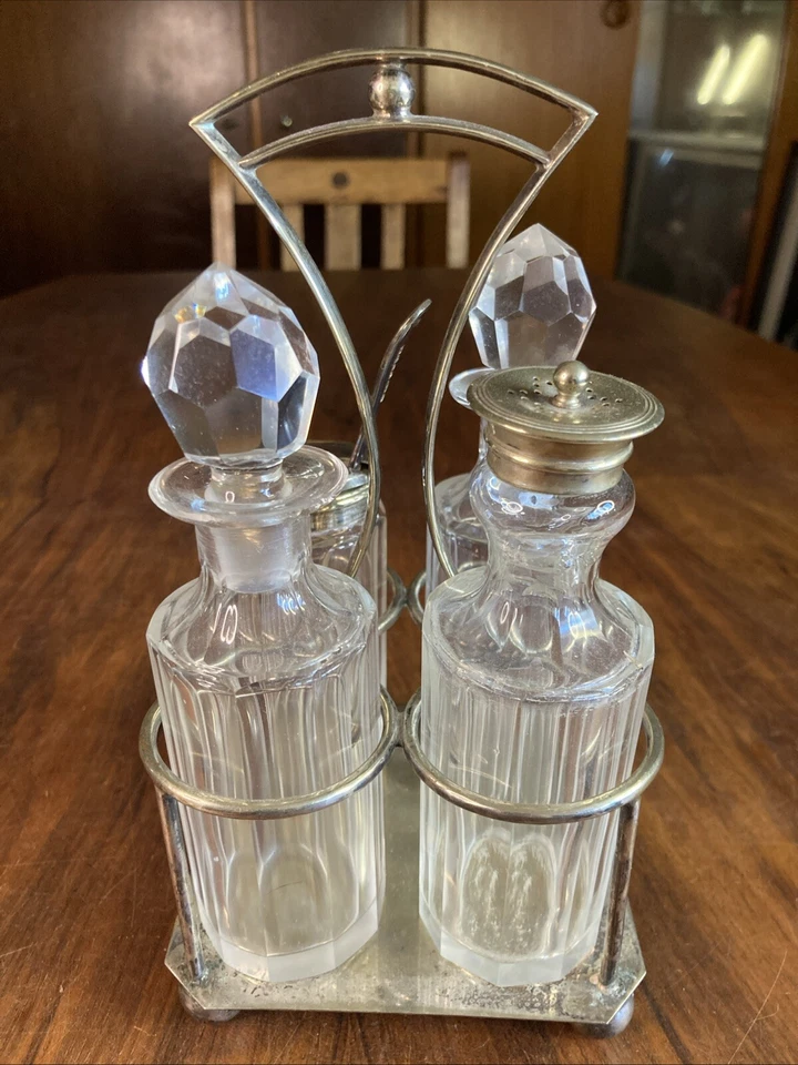 Vintage ~ SILVER Plate & GLASS ~ CRUET Set ~ EPGS Art Deco - image 4 of 4