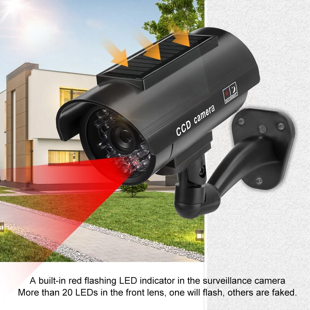 Camera Fakes Solar Dummy Fake Dome Security Camera W/ Flashing LED