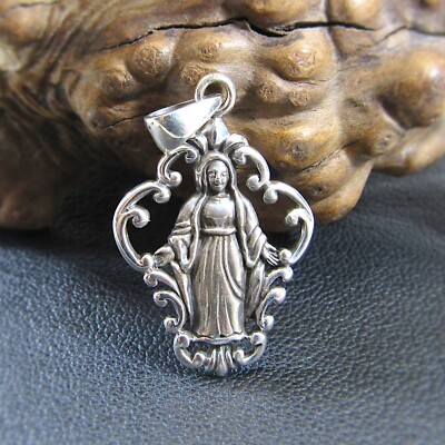 Massiver 925 Sterling Silber Jungfrau Maria Anhänger, Unsere Liebe Frau von der Gnade Schmuck Medaille
