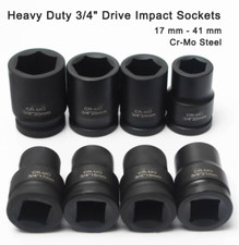 3/4-inch Drive 17 mm - 41 mm Metric 6-Point Shallow Impact Sockets, Cr-Mo Steel