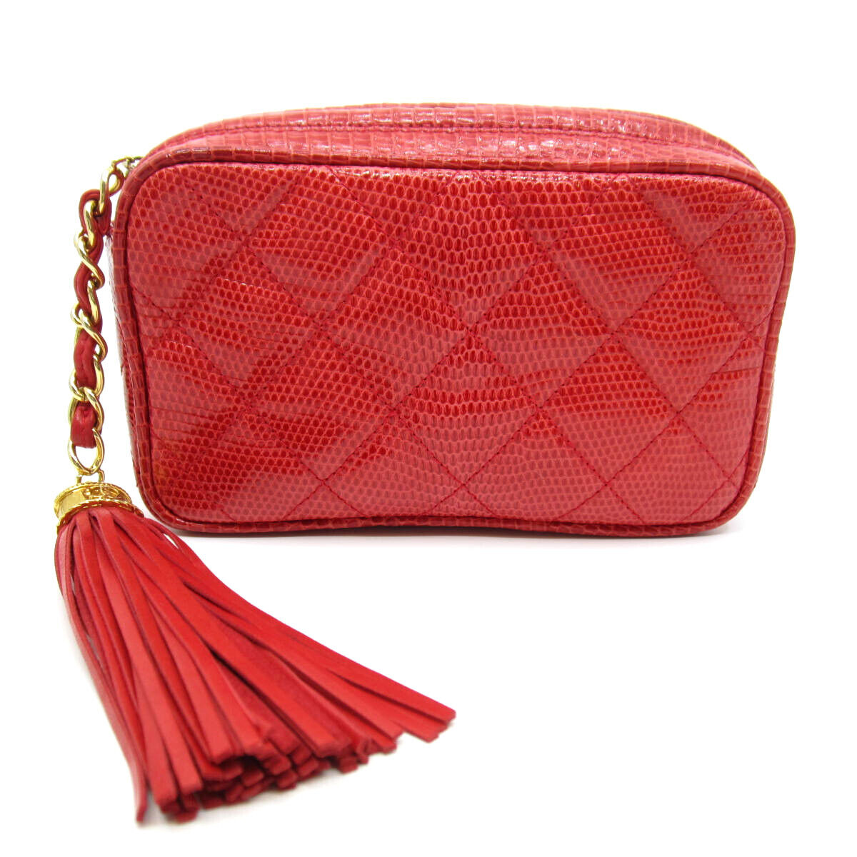 Authentic CHANEL Lizard Poach Red Leather #S190099