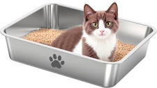 Stainless Steel Cat Litter Box,Metal Kitten Litter Pan, High Side Cats Toilet In