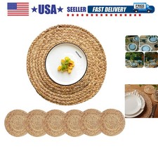 Woven Placemats Round Placemats Set of 6, 13.5 Inch Wicker Placemat Circle Ra...
