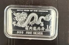 10 Gram SILVER BAR 2012 Year Of The Dragon .999 Fine Silver Buillon  🔥DRAGON🔥