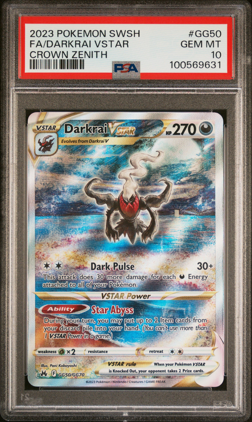2023 POKEMON SWORD & SHIELD CROWN ZENITH #GG50 FULL ART/DARKRAI VSTAR PSA 10