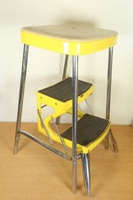 Vintage PRESTIGE Crome Kitchen Folding Steps Stool Yellow Metal Plant Stand