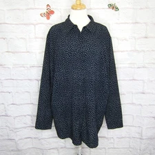 Talbots Women's 3X Blouse Navy Blue Circle Print Hidden Button Front No Iron