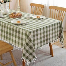 Spring Gingham Tablecloth Rectangle Cotton Linen Fabric Checkered Table Cloth...