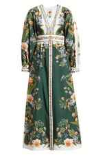 NEW, Farm Rio Nature Green Long Sleeve Floral Maxi Dress Sz M #MD2497