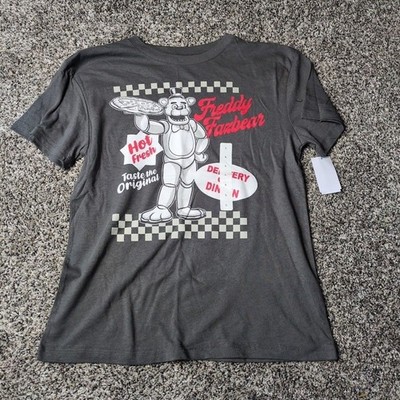 Five Nights At Freddy s Fazbear Pizza Shirt Kids L Charcoal FNAF Retro Tee