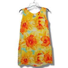 JAMS WORLD XS Hawaiian Mini Dress 100% Rayon Yellow Orange Hibiscus Floral