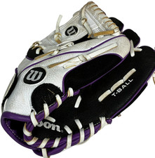 Wilson A200 EZ Catch 10 Inch Youth Baseball Glove Black/Purple/White T-ball RHT