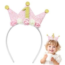 1st Birthday Decorations for Women, Birthday Crown Headbands, 1-Year-Old Happy