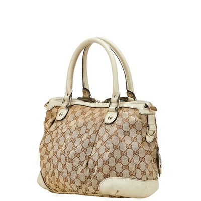 Gucci GG Canvas Sukey Shoulder Bag Beige White Leather | eBay