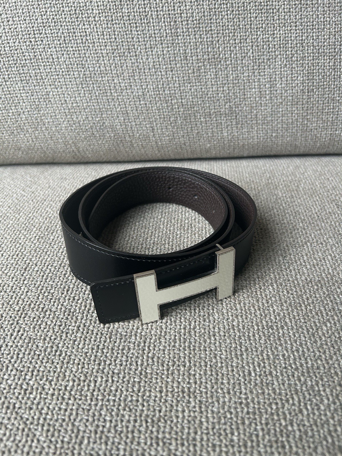 Hermes White Silver Buckle Belt Size 85