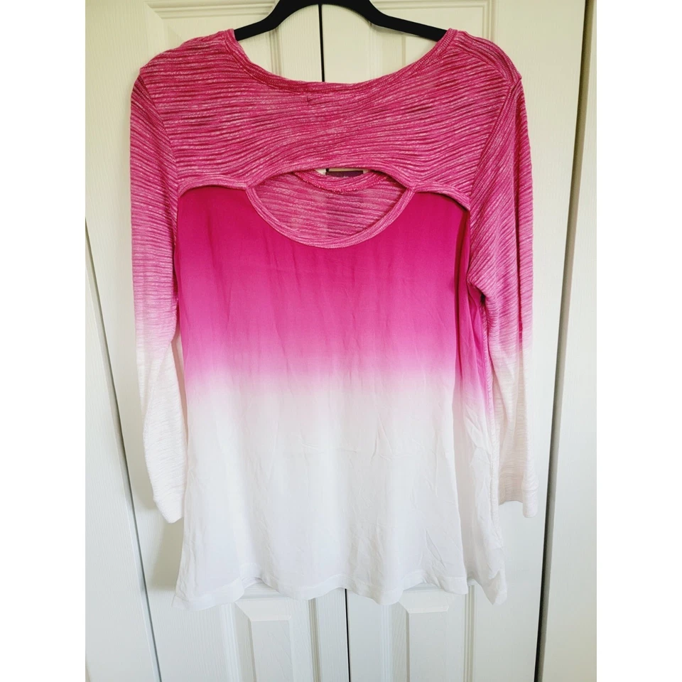 Camisa Top Para Mujer Z by Zobha XL Rosa Blanca Tejida Delantera ~ Corte Espalda Nueva con Etiquetas Precio por venta sugerido por el fabricante 88 USD Foto 3 de 4