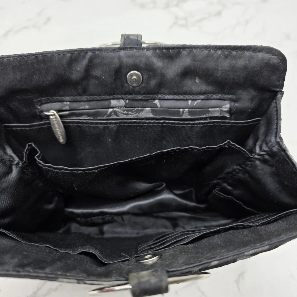 Cartera Cartera Cartera Mujer Negra Gris Estampado Hoja Organizador Anillo Mango Bolsillos Foto 4 de 4