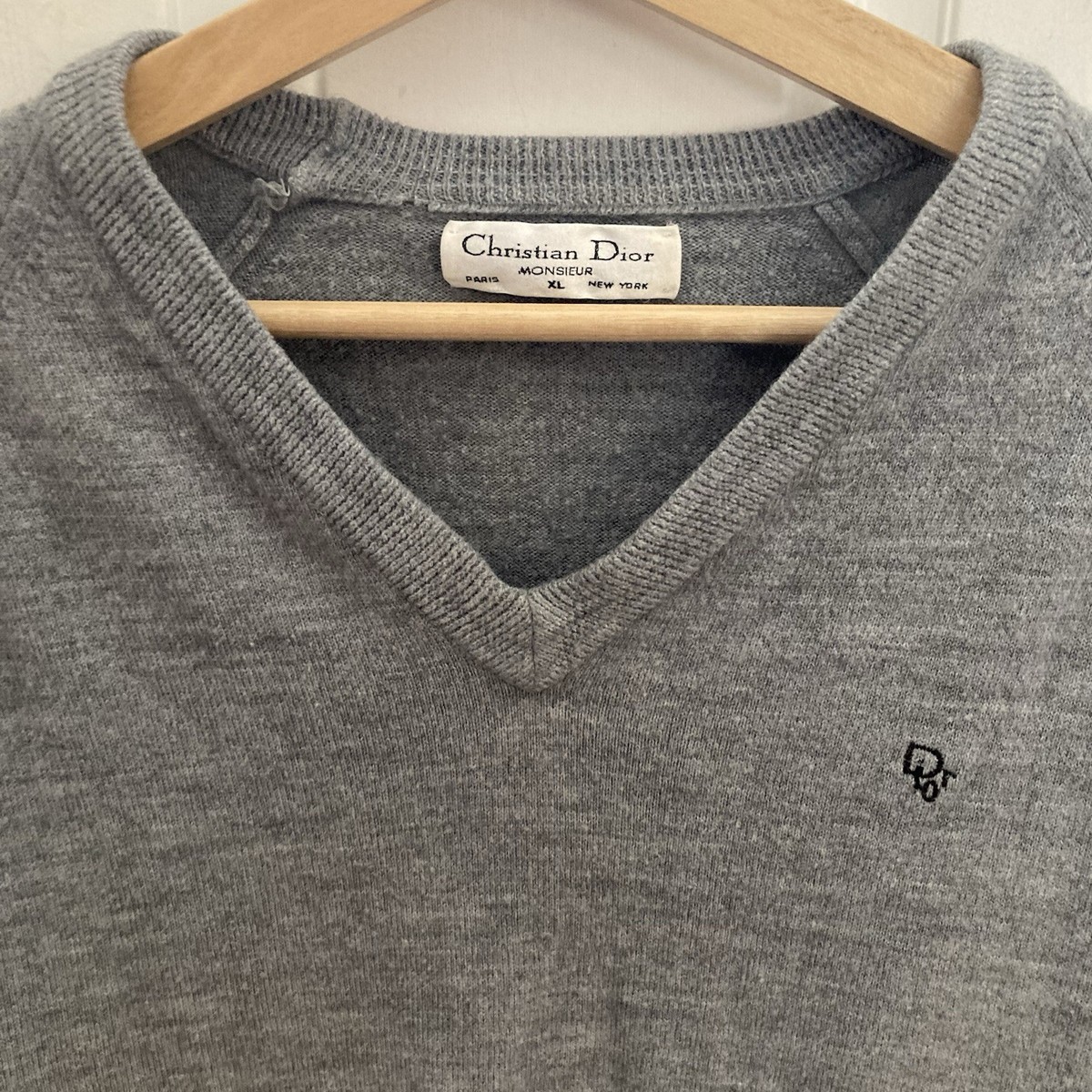 Vtg Christian Dior Monsieur Embroidered V Neck Sweater Mens XL USA