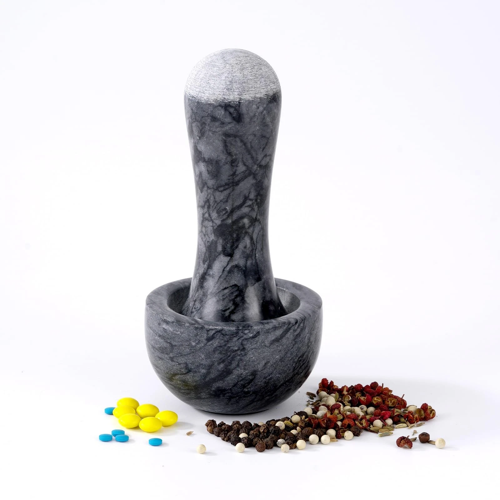 Small Mortar and Pestle Set 3.2 Inch.1/3 Cup.Mini Marble Grinder with Brush f...