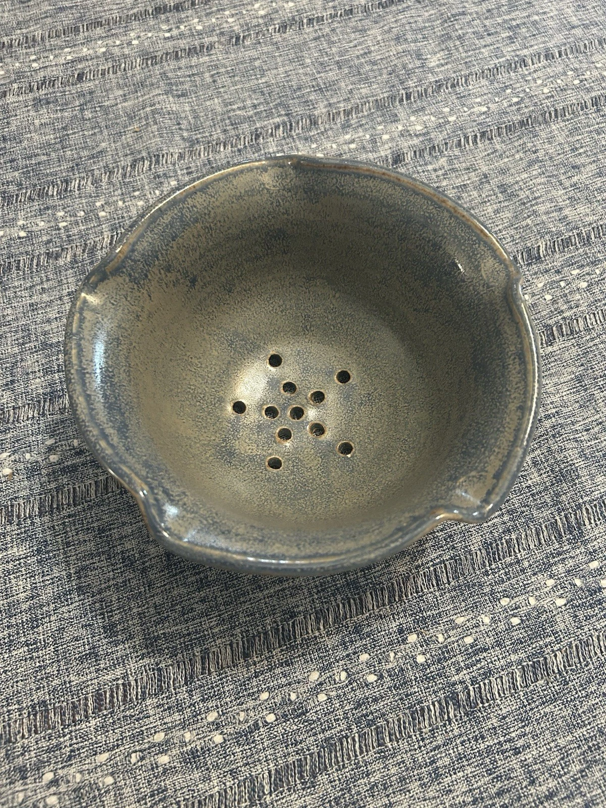 Studio Art Pottery Scalloped Blue Berry Bowl or small colander