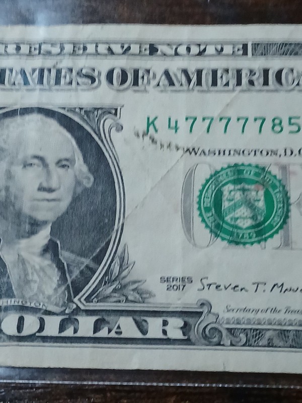 $1 Federal Reserve Note With Gutter Folds Error & Ink Smear SN,K47777785C 2017