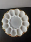 Vintage White Milk Glass Gold Trim Egg Serving  Dish 10”