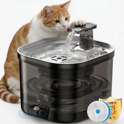 2L Trinkbrunnen für Katze Kabellos Edelstahl Katzenbrunnen mit Sensor & Filter