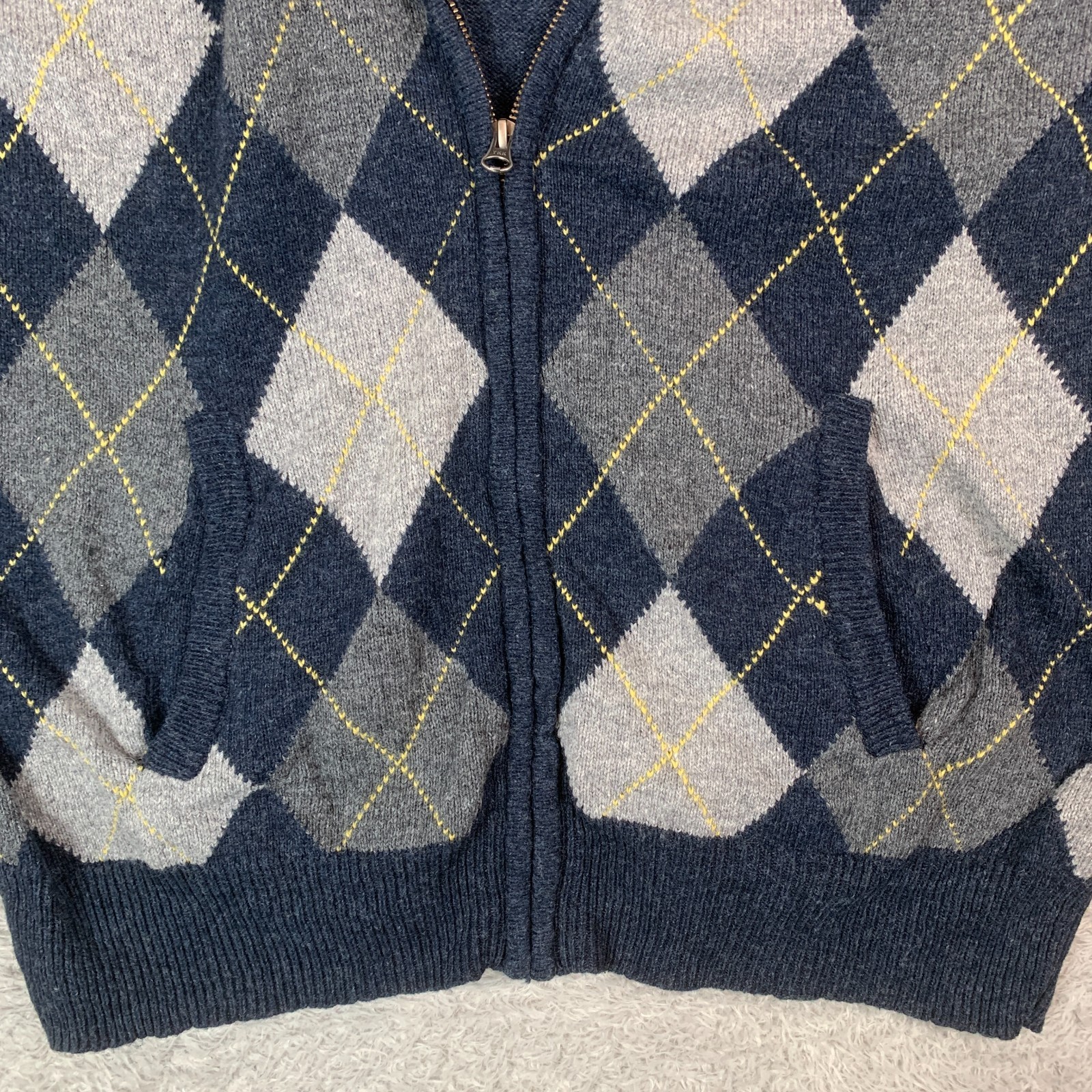 GAP Blue Argyle Patterned Full Zip Knitted Cardig… - image 6