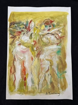WILLEM DE KOONING drawing and painting on old paper signed stamped vintage