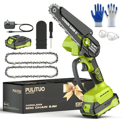 #ad 6quot; Mini Cordless Chainsaw 2 Batteries Electric Handheld Saw Garden Tree Cutting $42.35
