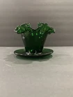 Rare Fenton Art Glass Emerald Green Flower Pot W/Crimped Ruffle Edge and Drain