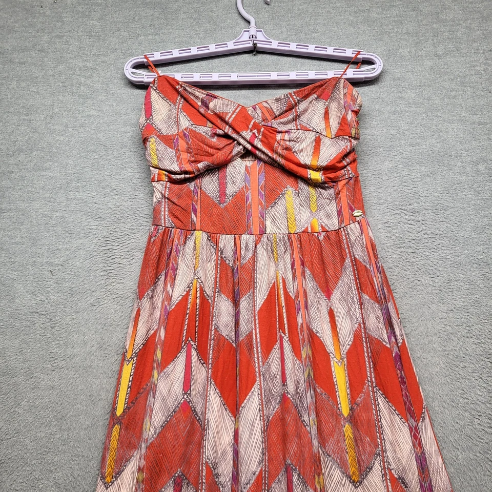 Vestido para mujer GUESS M rojo geométrico maxi sin tirantes bandeau sin mangas Foto 4 de 4