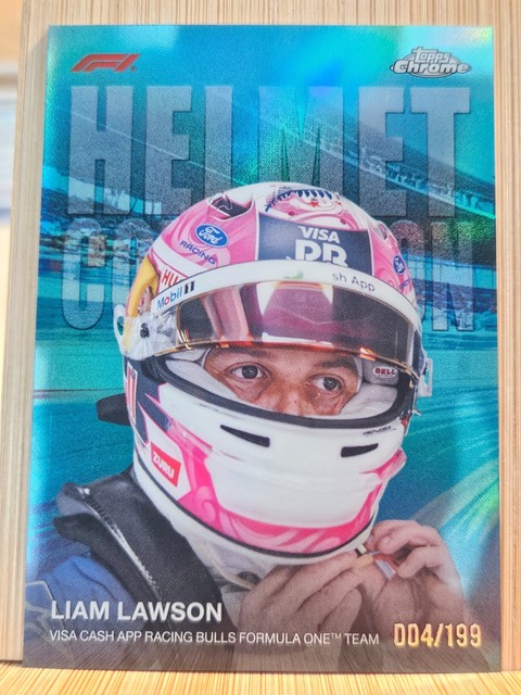 2026 TOPPS Chrome Formula 1, Liam Lawson Helmet Collection, AQUA 004/199, HC-11