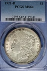 1921 D- PCGS MS64 MORGAN SILVER DOLLAR #B51245