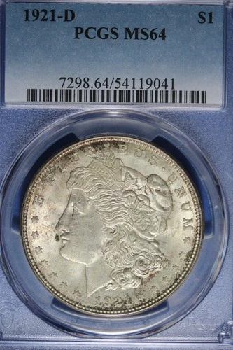1921 D- PCGS MS64 MORGAN SILVER DOLLAR #B51245