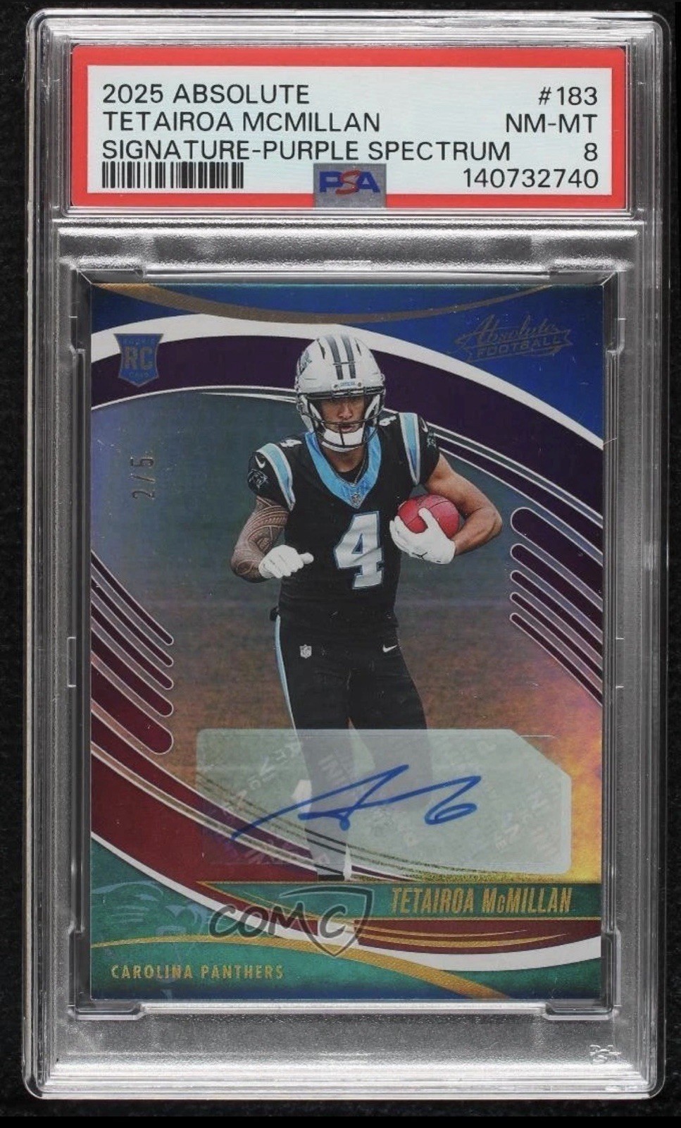 2025 Panini Absolute Tetairoa McMillan Rookie Auto /5 PSA 8