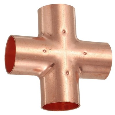 1''(25.4mm) Copper Cross Pipe Fitting 4 Way Welding Copper End Feed Equal